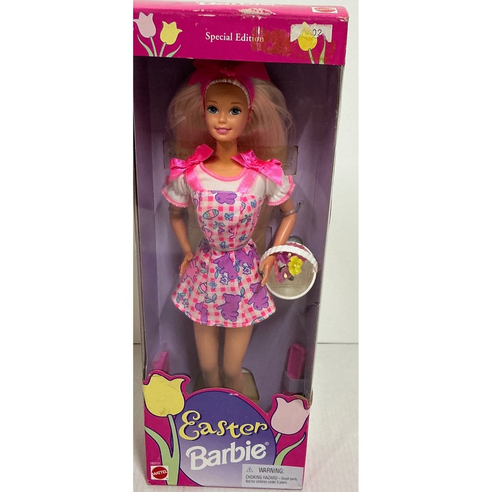 Mattel Vintage 1996 Easter Barbie Special Edition Gingham Bunny Dress 11.5"